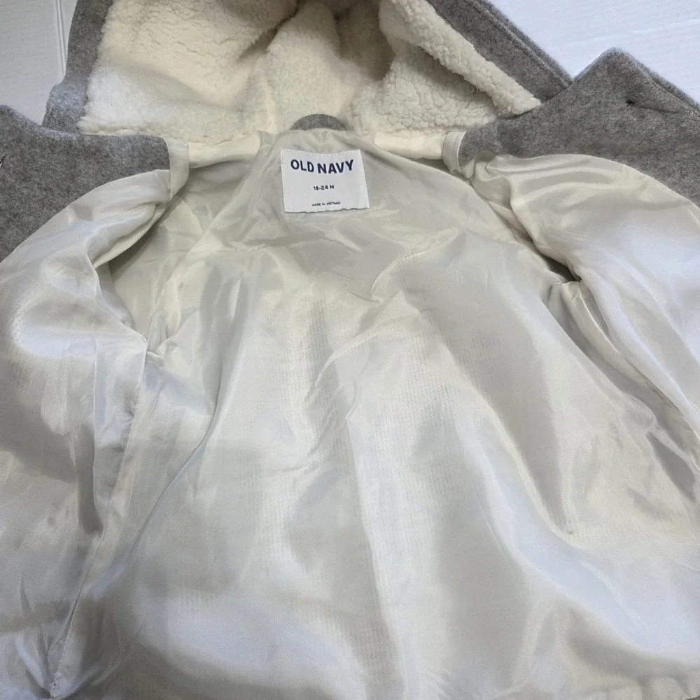 Old Navy Baby Girl‎ Coat 18-24 Month Grey Hooded Lined Wool Jacket NWT